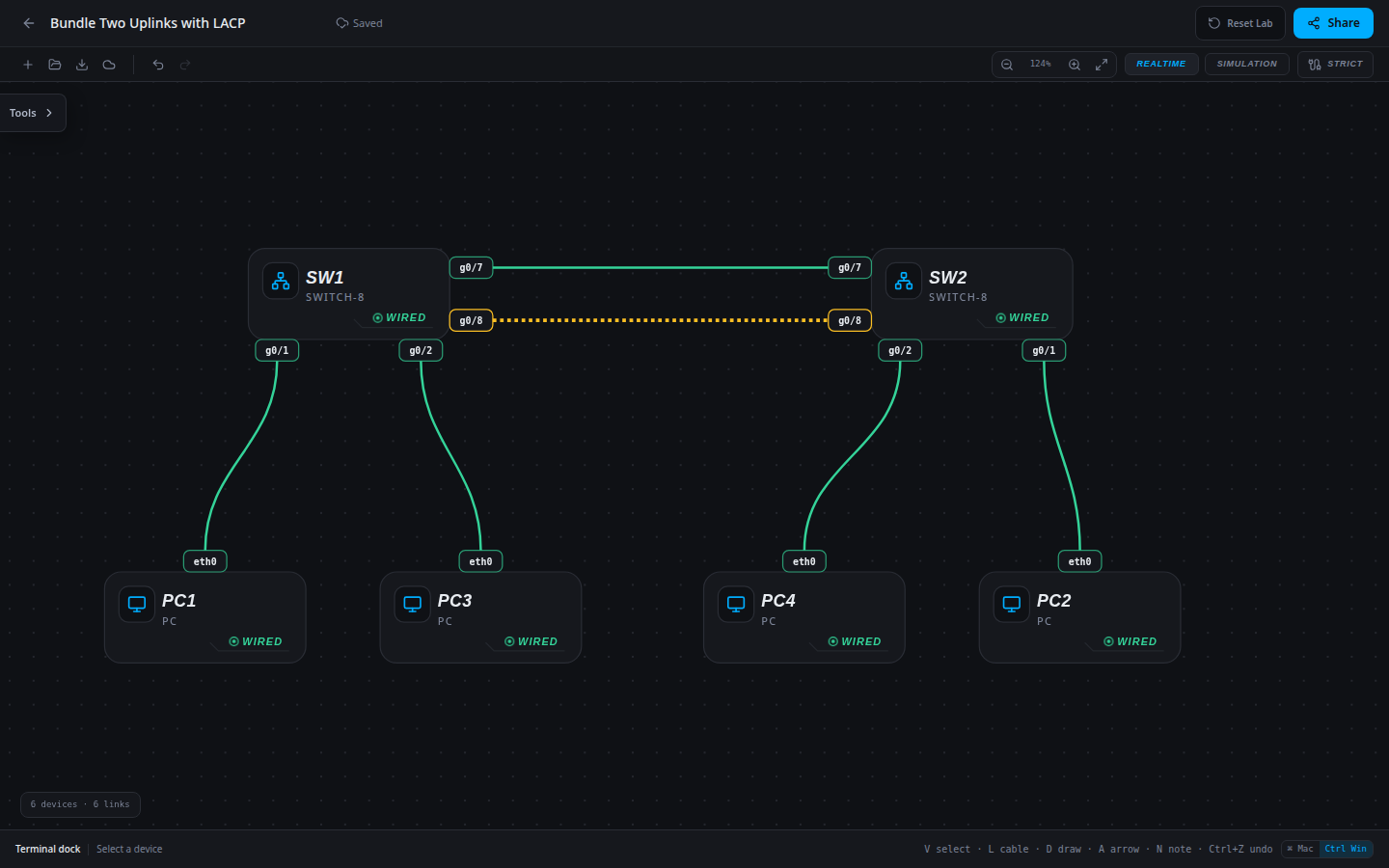 Bundle Two Uplinks with LACP: starting network imported into the SwitchLab sandbox.